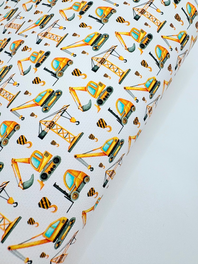 1418 - Yellow Digger with crane Printed canvas sheet