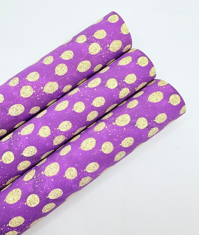 1436 - Purple Golden glitter balloon celebration printed canvas sheet