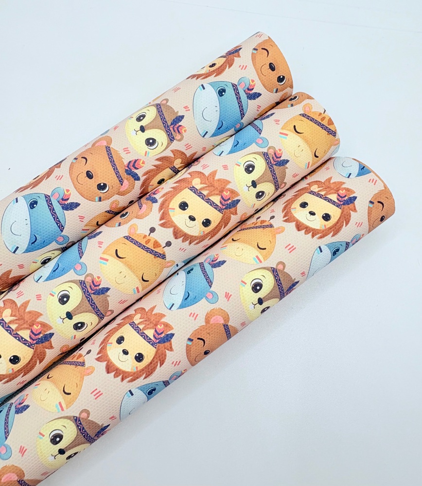 1591 - Cute baby Tribal Animals printed canvas fabric sheet