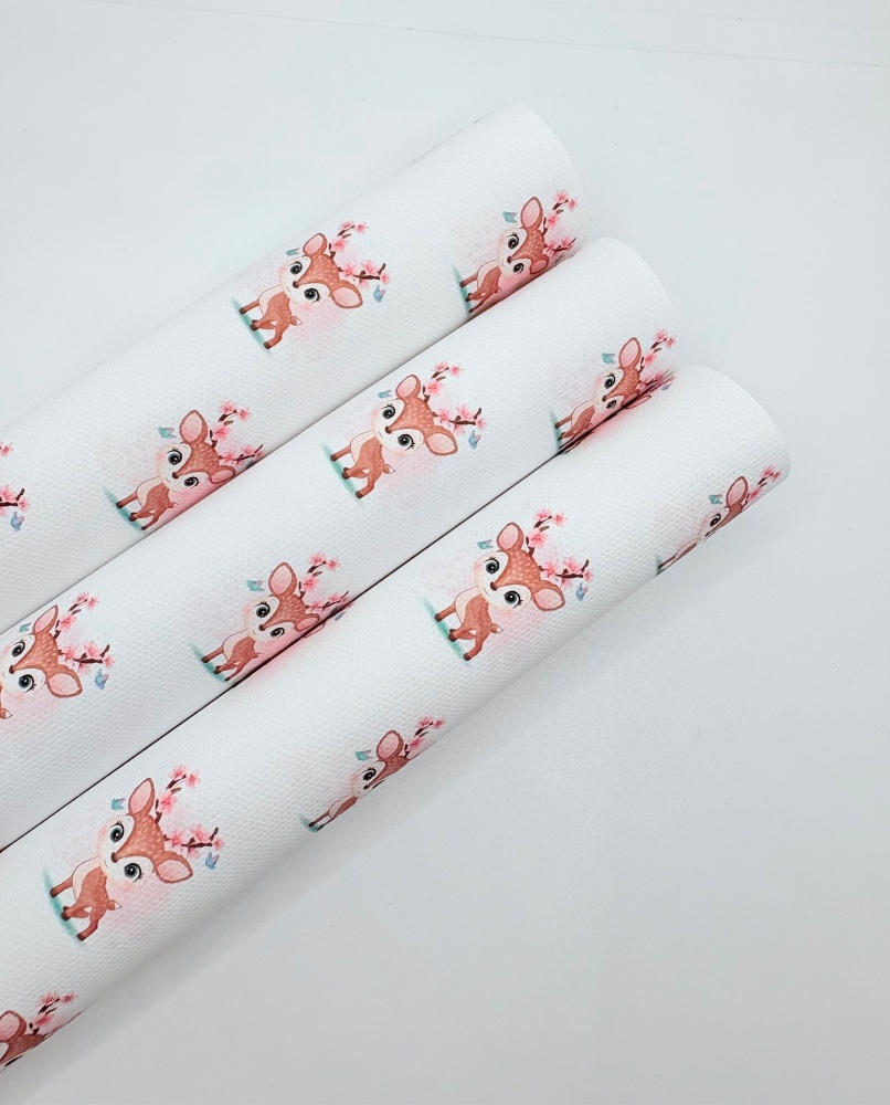 1593 - Pink dust Cute baby deer printed canvas fabric sheet