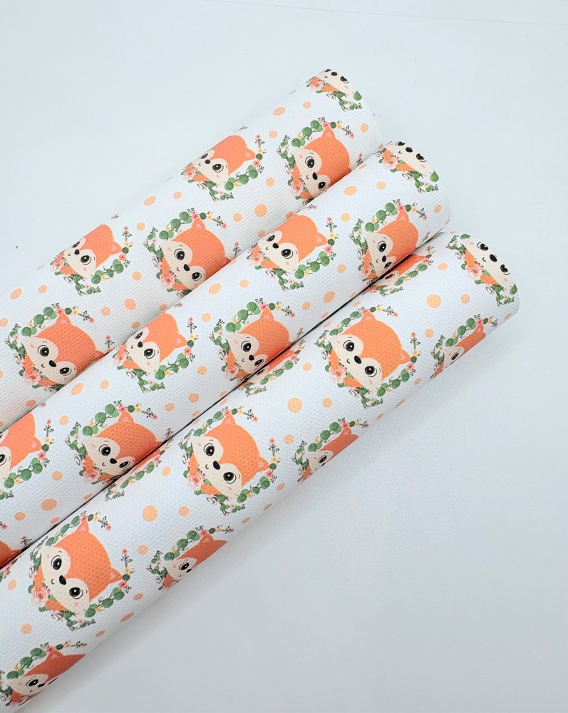 1594 - Cute baby fox floral printed canvas fabric sheet