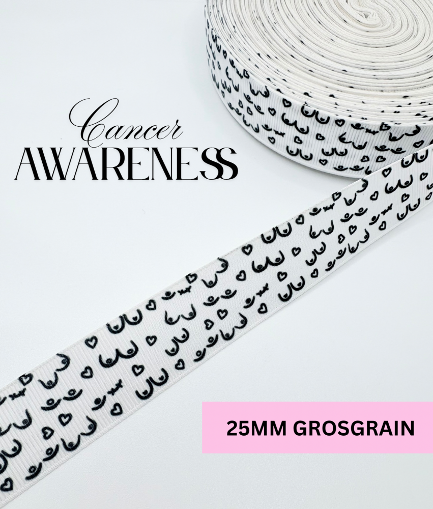1" 25mm Check your breasts Boobies breast cancer grosgrain ribbon