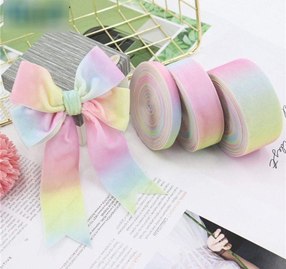 25mm 38mm Velvet Rainbow Gradient pattern ribbon