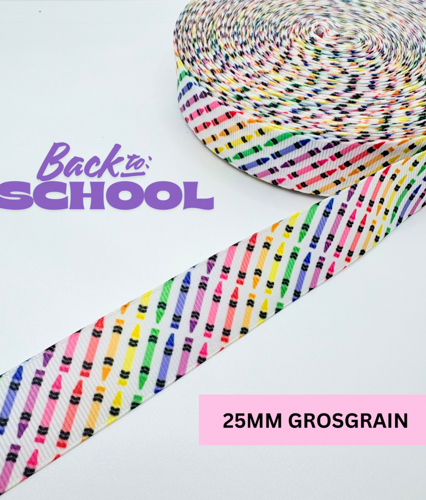 1" 25mm School crayons crayon colourful grosgrain ribbon
