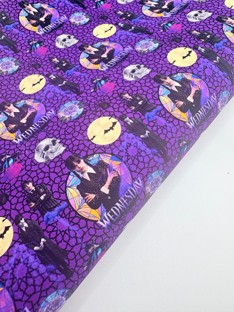 1759  -Purple Wednesday Addams print printed canvas fabric sheet