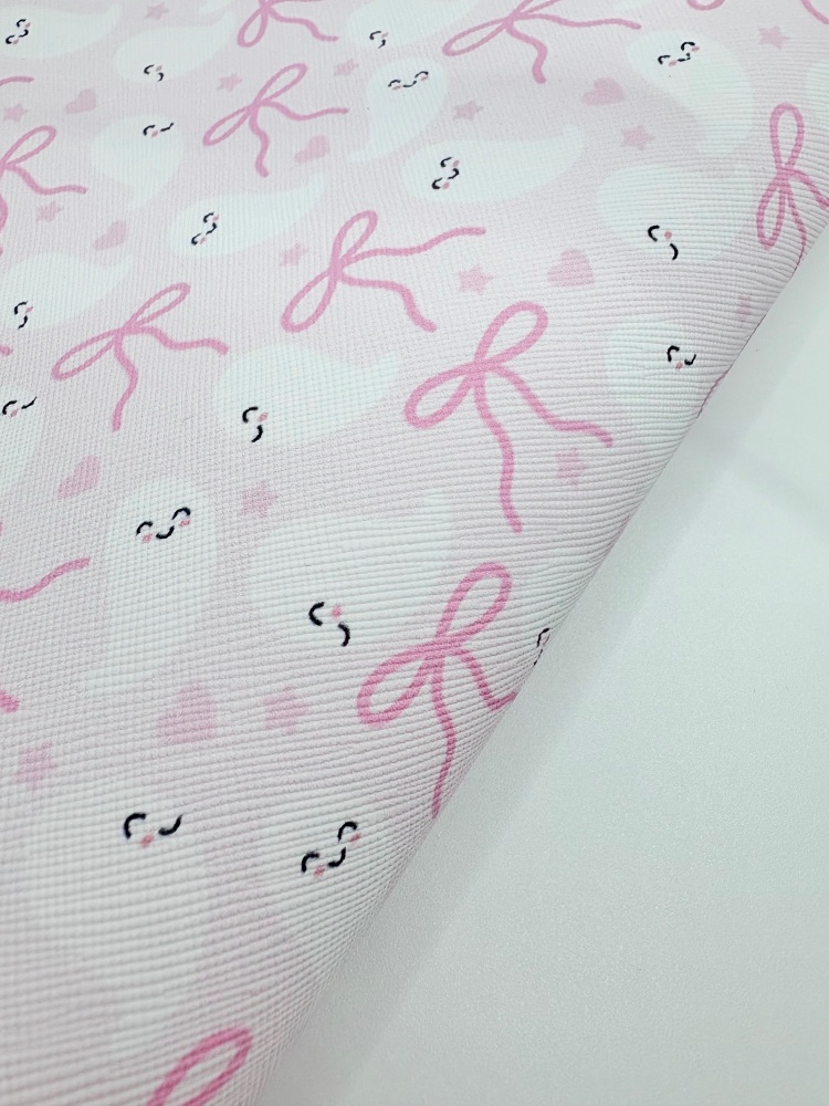 SEASONAL - Pink Bows Ghost Halloween Printed leatherette fabric
