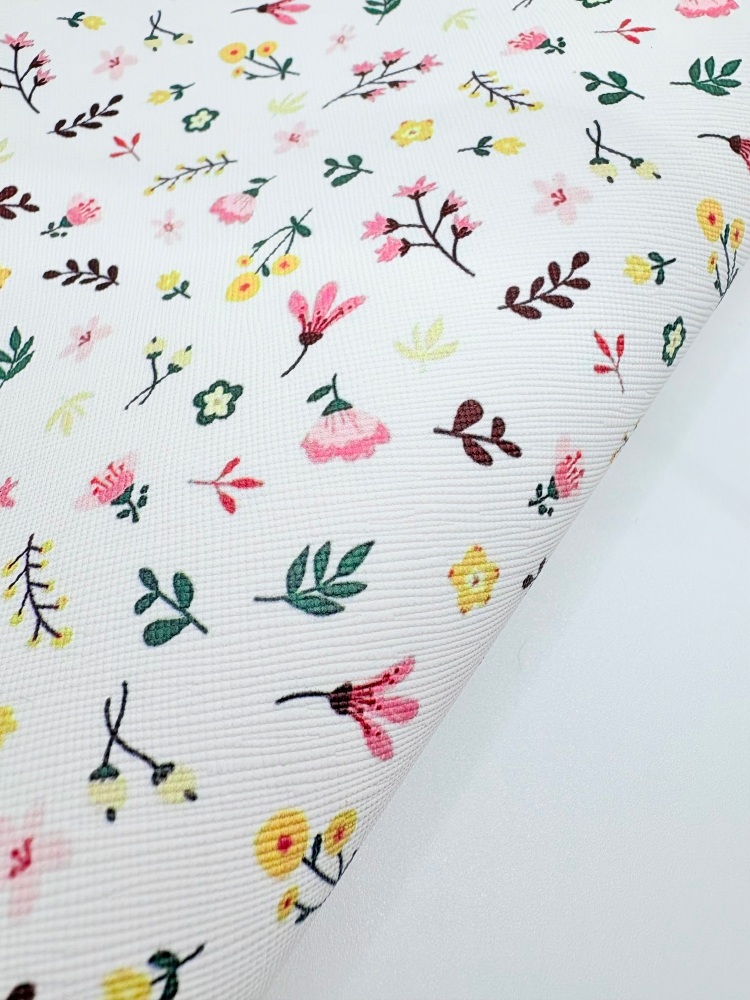 Spring Floral Blossom printed leatherette fabric