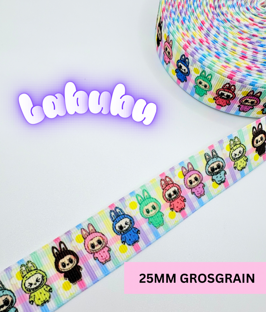 25mm Labubu rainbow plaid grosgrain ribbon