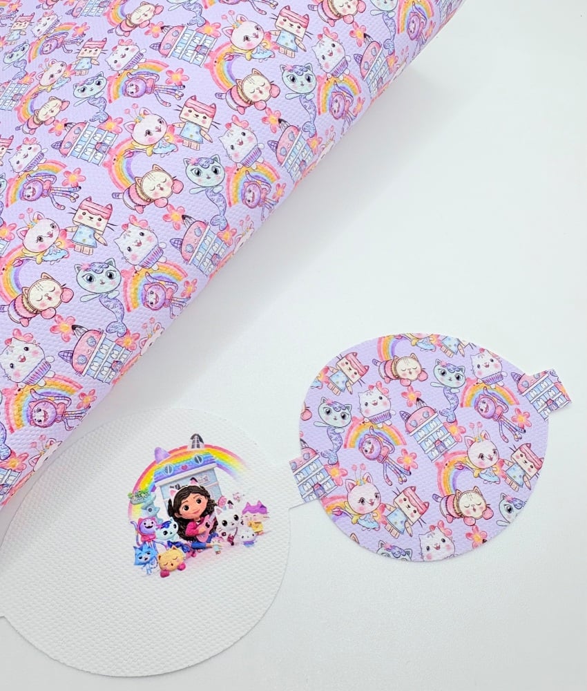 NEW pretty lilac Gabbys pastel rainbow printed pre cut bow loop