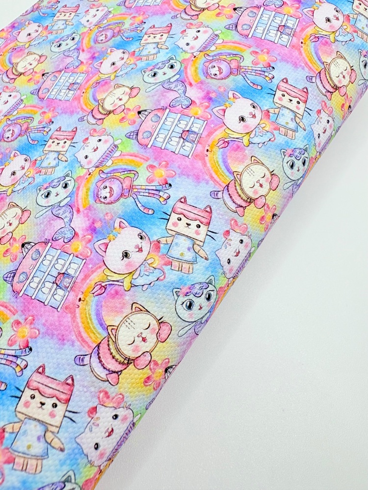 1759  - Gabby dollhouse rainbow print printed canvas fabric sheet