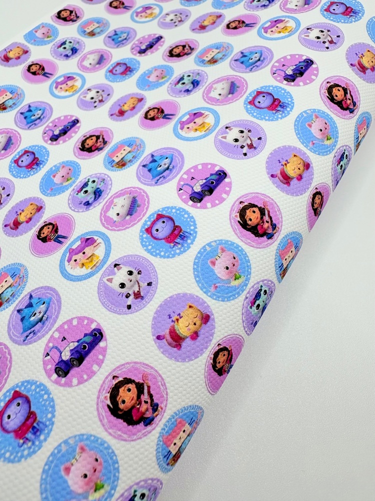 1759  - Gabby dollhouse circle stickers print printed canvas fabric sheet
