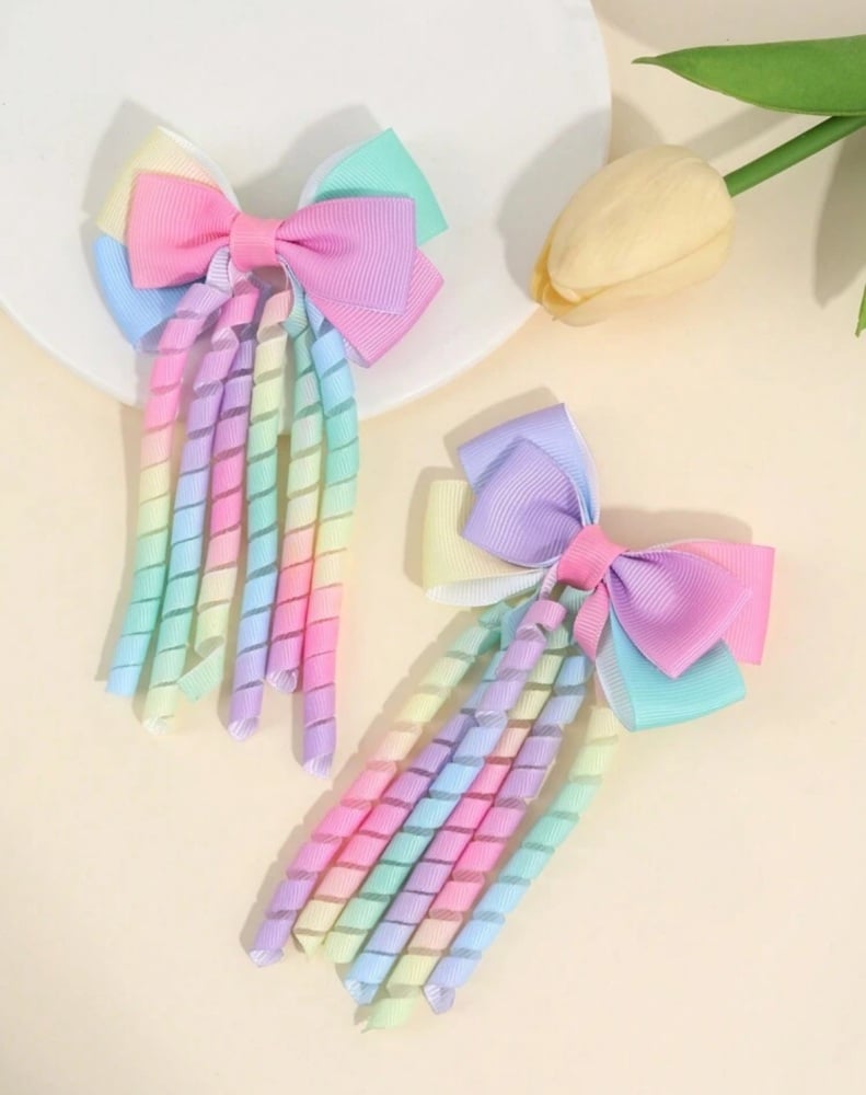 Double Layer Pastel darker rainbow corker ribbon Hair Bow