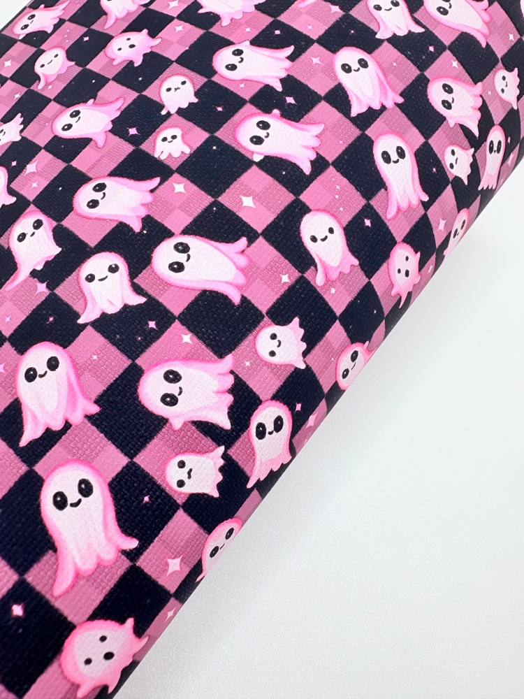 1338 - Checkerboard ghost halloween printed canvas sheet