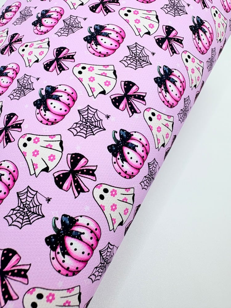 1338 - Lilac halloween coquette bow ghost pumpkin printed canvas sheet