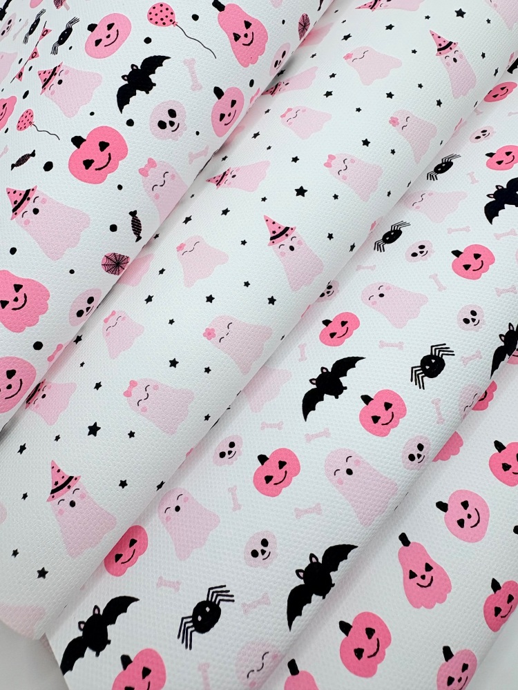 1338 - Pretty pink cute ghost halloween design printed canvas sheet