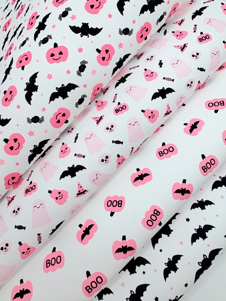 1338 - Pretty pink cute Boo pumpkin halloween design printed canvas sheet