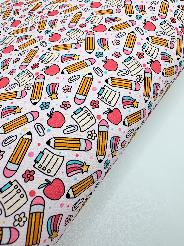 1501 - School pencil collage stationery printed canvas fabric