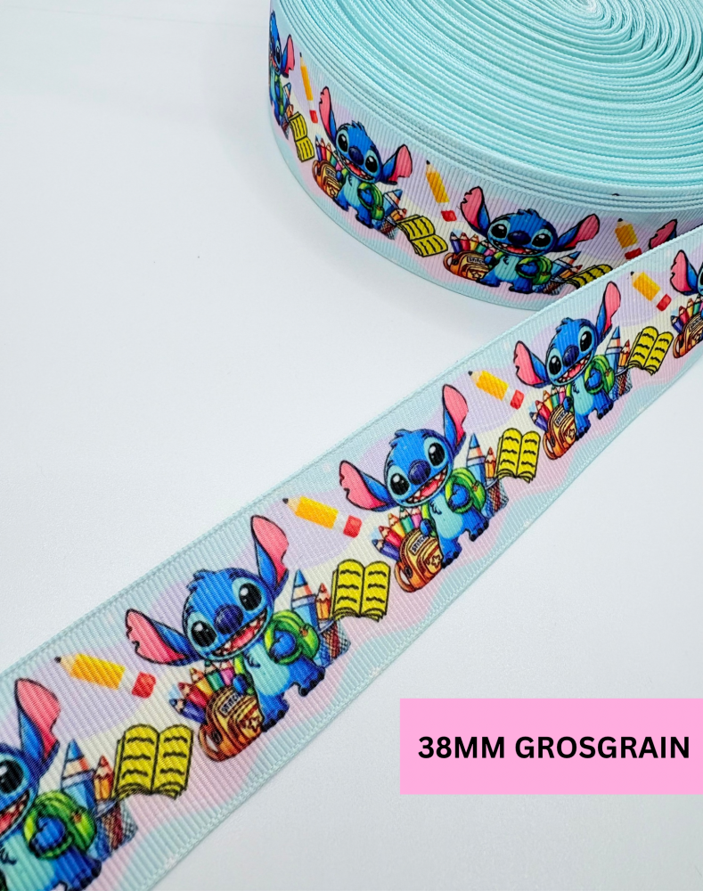 38mm Baby blue stitch school grosgrain ribbon