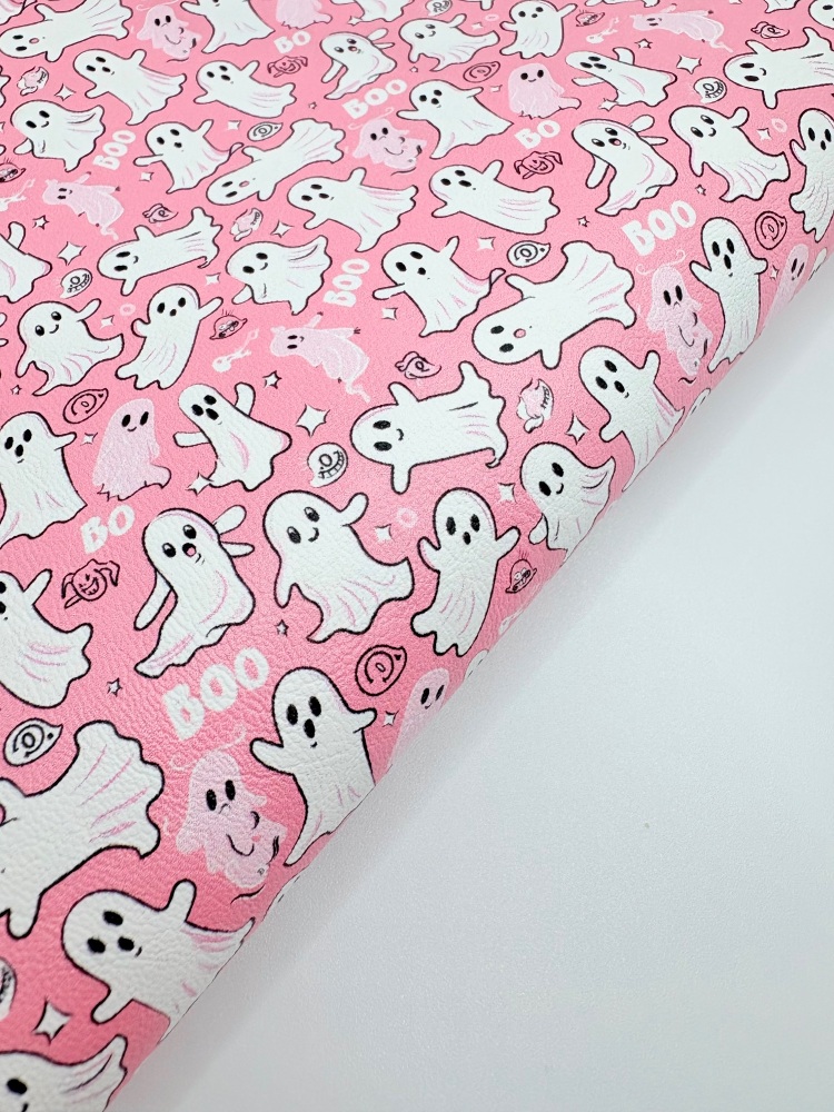 1329 - Halloween Pretty pink boo ghost printed canvas sheet
