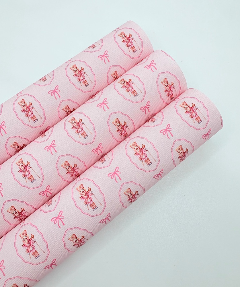 1623 - Pink vintage christmas nutcracker printed canvas fabric sheet