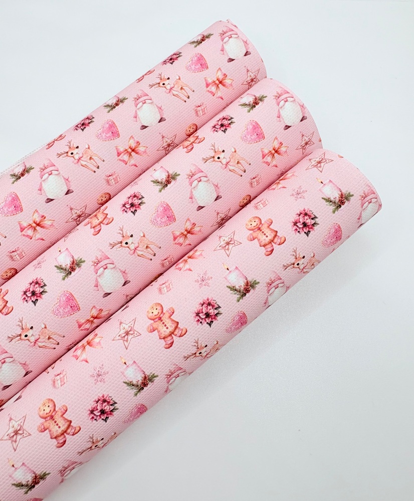 1623 - Pink vintage christmas collage printed canvas fabric sheet
