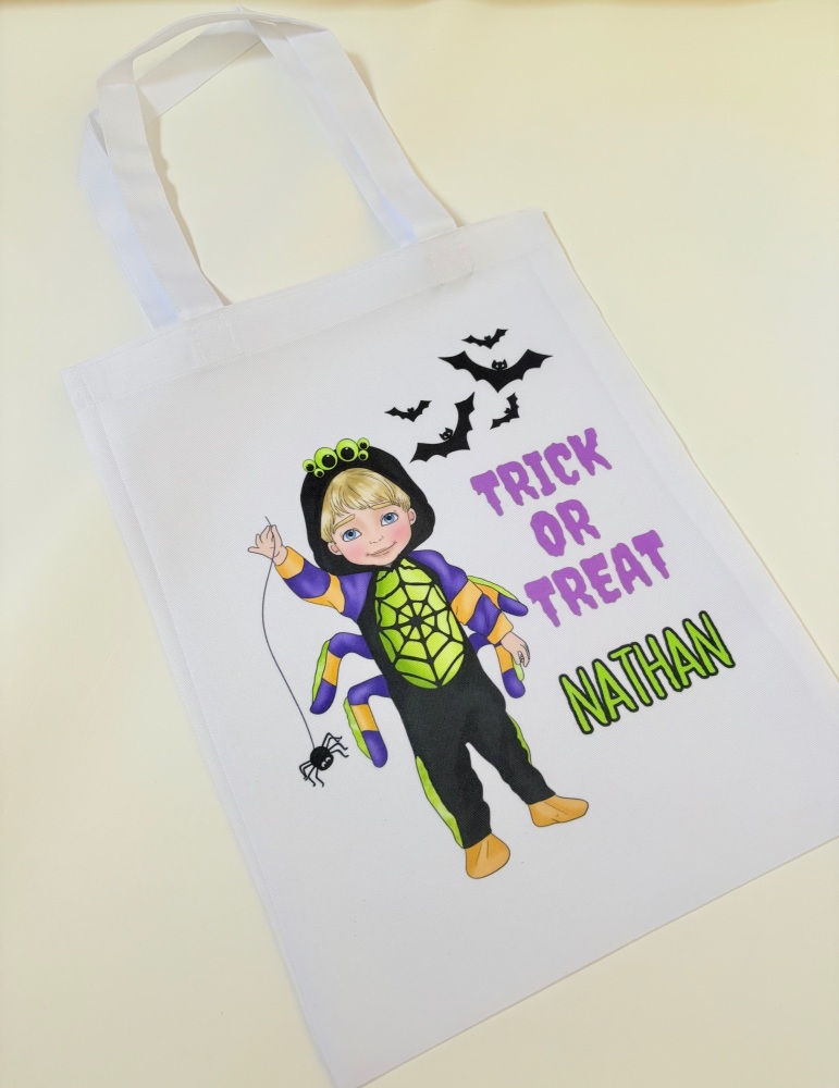 Boys Spider halloween costume bag candy trick or treat personalised