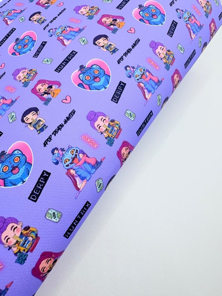 1759  - Purple k pop demon hunters print printed canvas fabric sheet