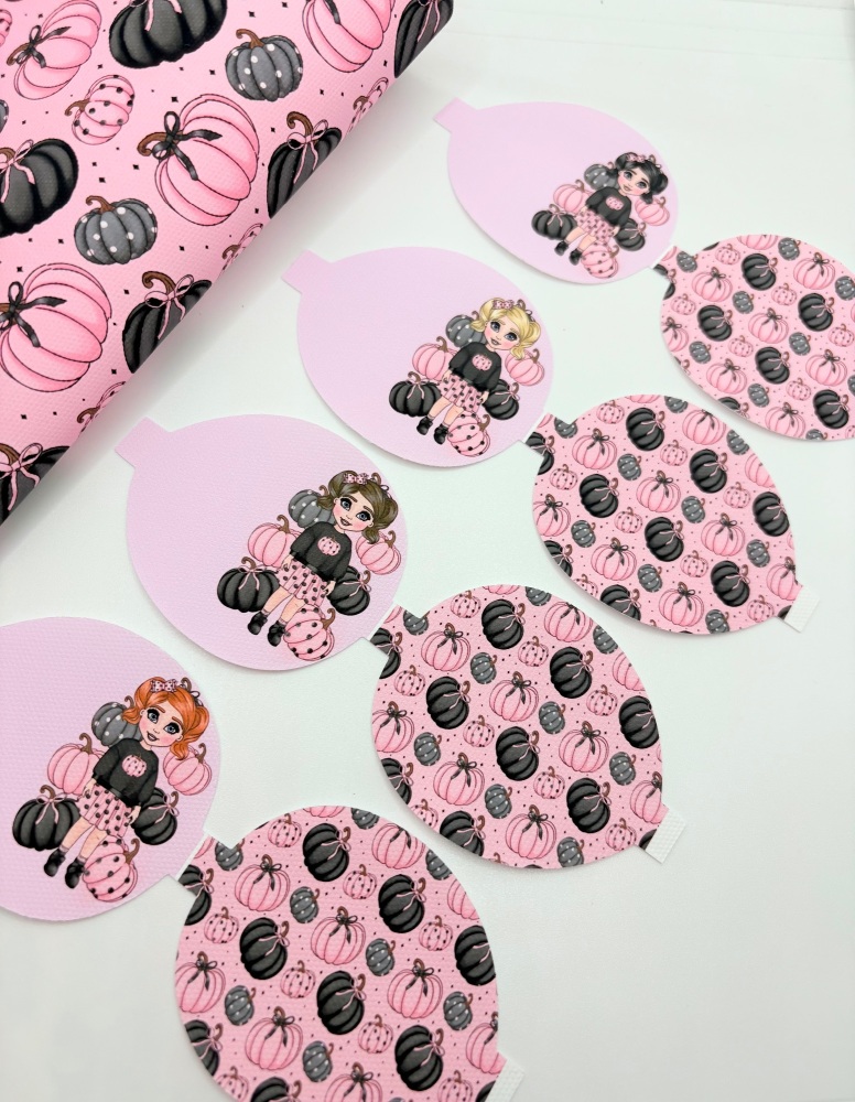 Pretty Pink polka dot pumpkin dress dolly halloween printed pre cut bow loop