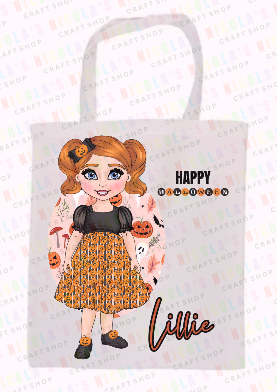 Girls Halloween long pumpkin dress tote bag candy trick or treat