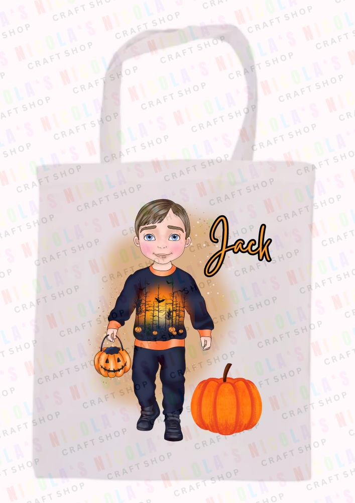 Boys pumpkin design halloween tote bag candy trick or treat