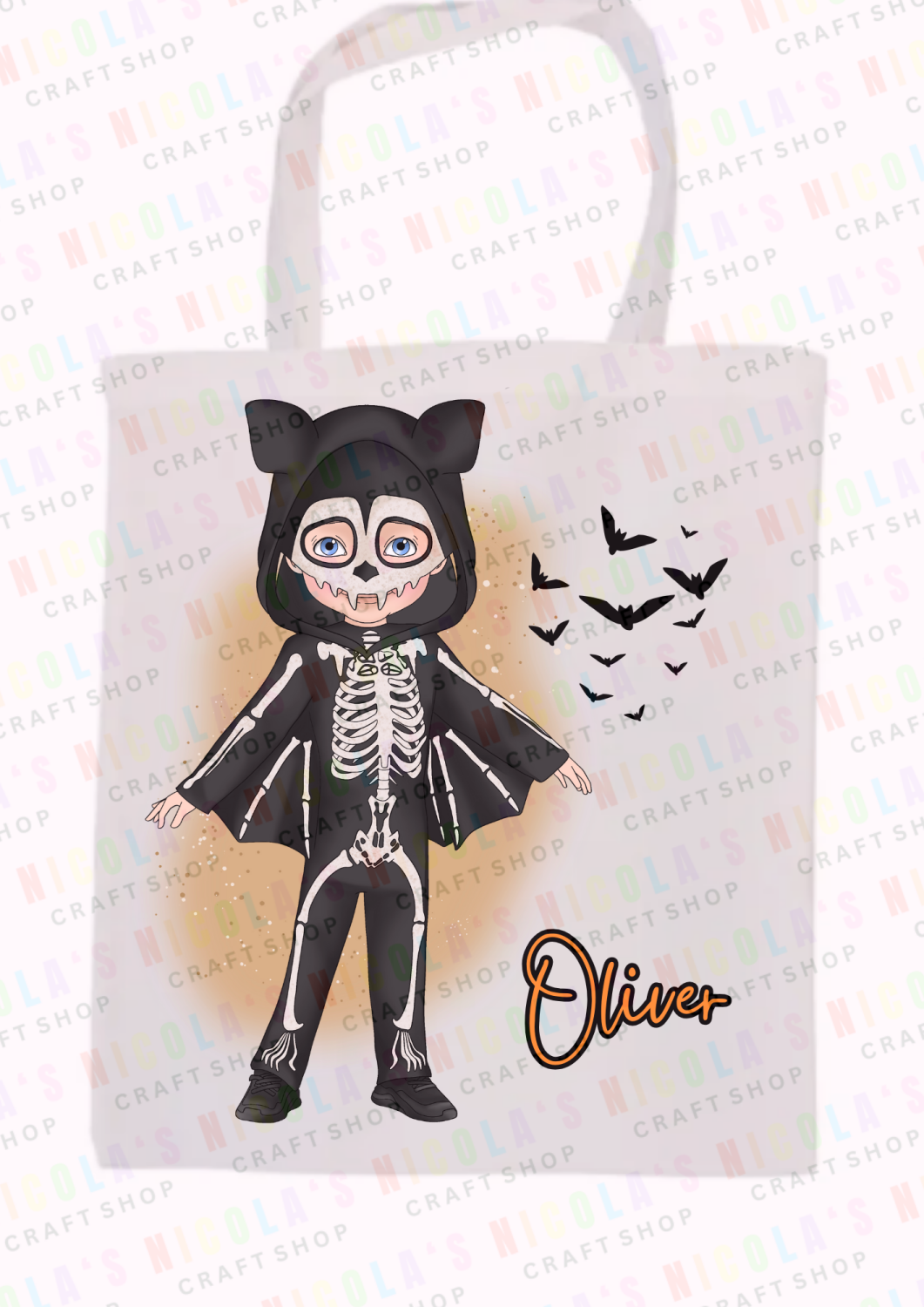 Boys bat design halloween tote bag candy trick or treat