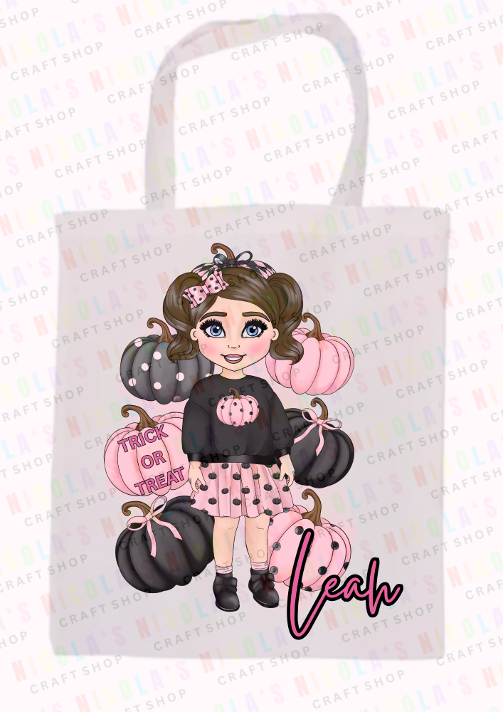 Girls pretty pink pumpkin halloween tote bag candy trick or treat