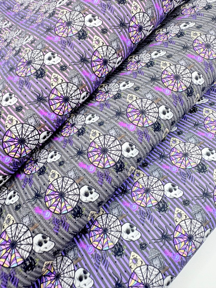 1338 -Wednesday inspired window skull halloween printed canvas sheet