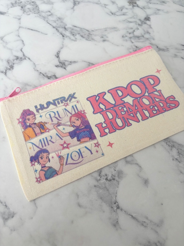 Pink ZIPPER K pop design 2 Personalised School Canvas Pencil Case / Makeup pouch