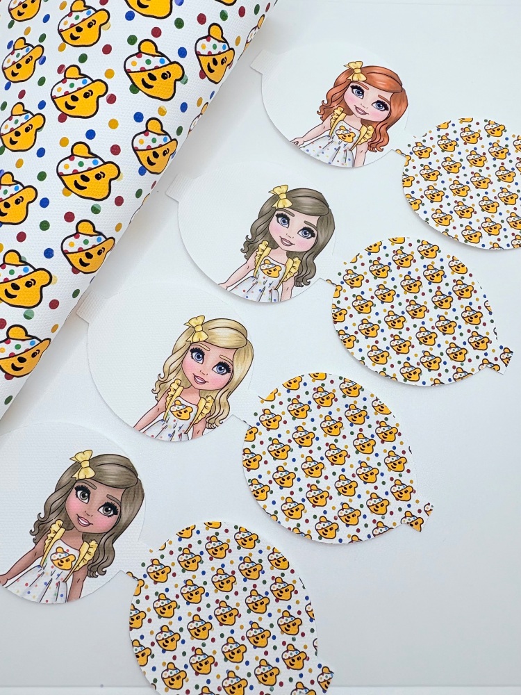 Yellow bear girl pre cut printed bow loop