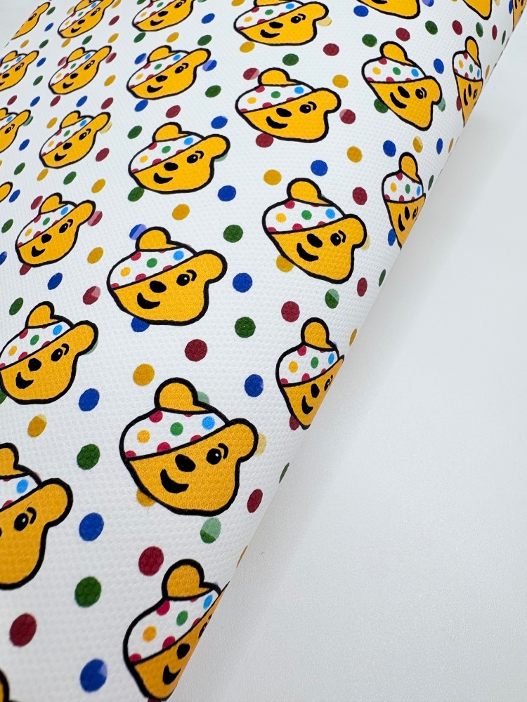 1544 - Yellow bear polka dot printed canvas fabric