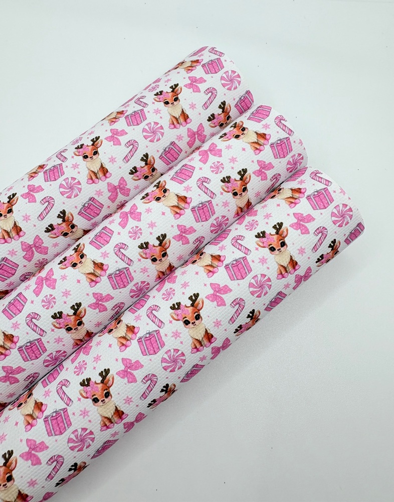 1362 - Pink candy cane reindeer christmas printed canvas