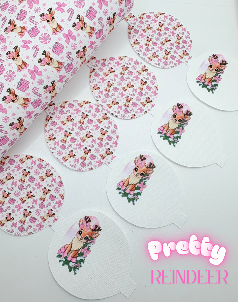 Pretty pink vixen reindeer christmas pre cut printed bow loop