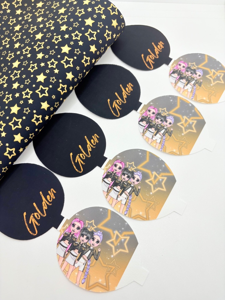 Mixed Golden k pop demon hunters printed pre cut bow loop
