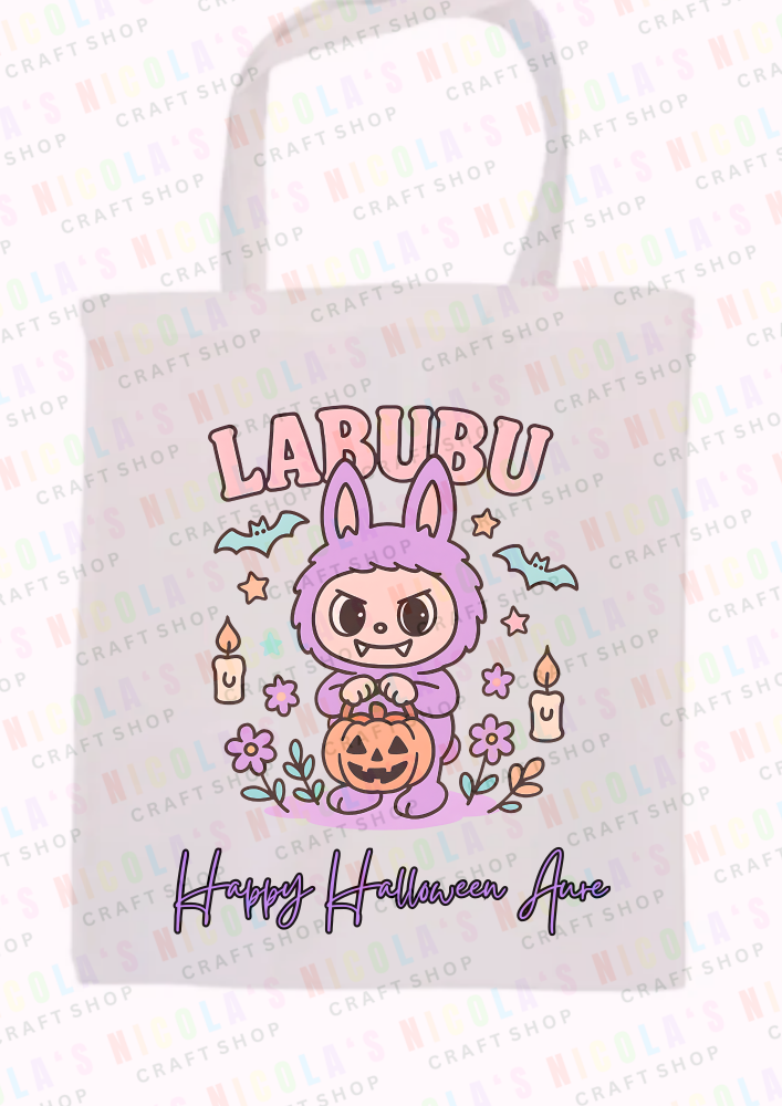 PRETTY PINK SPOOKY LABUBU - Trick or treat Halloween tote bag candy trick or treat