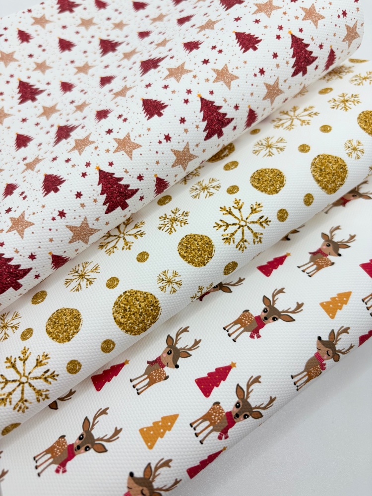 Red and gold reindeer snowflakes printed canvas fiver friday bundle