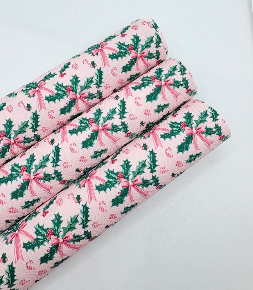 1700 - Pink mistletoe christmas printed canvas sheet