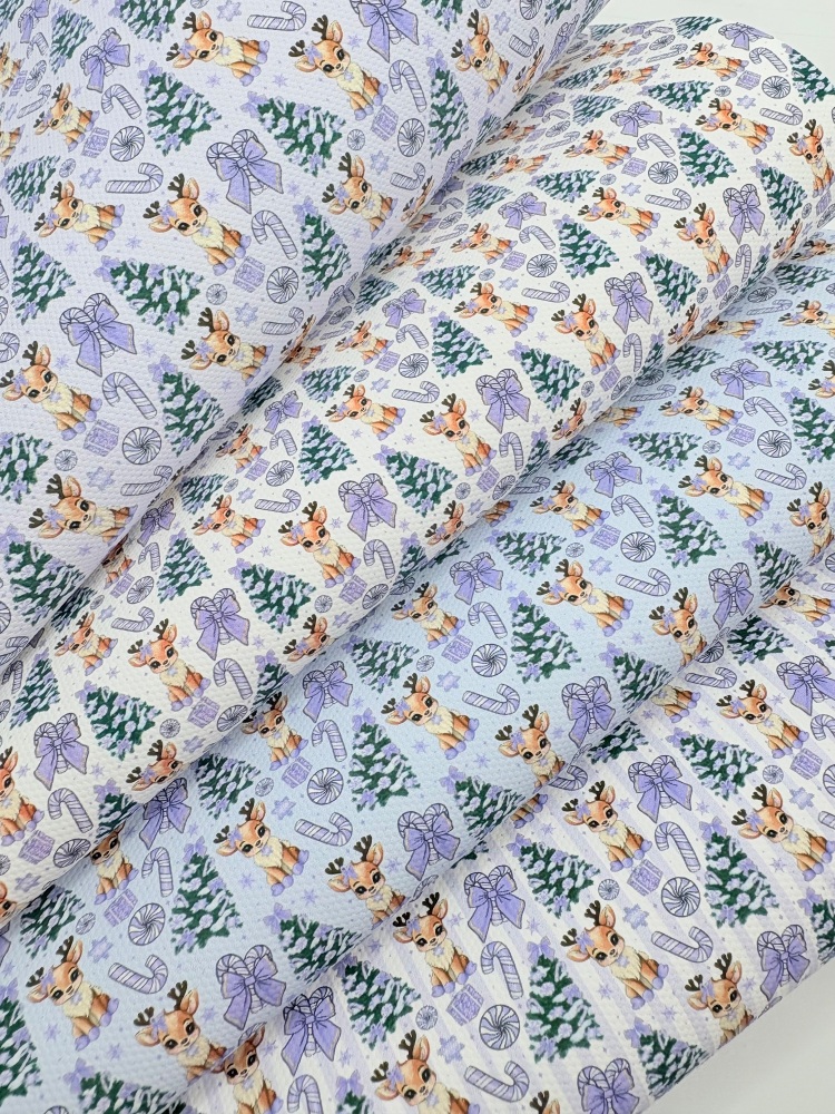 1356 - Lilac Reindeer christmas candy cane patterns printed canvas sheet