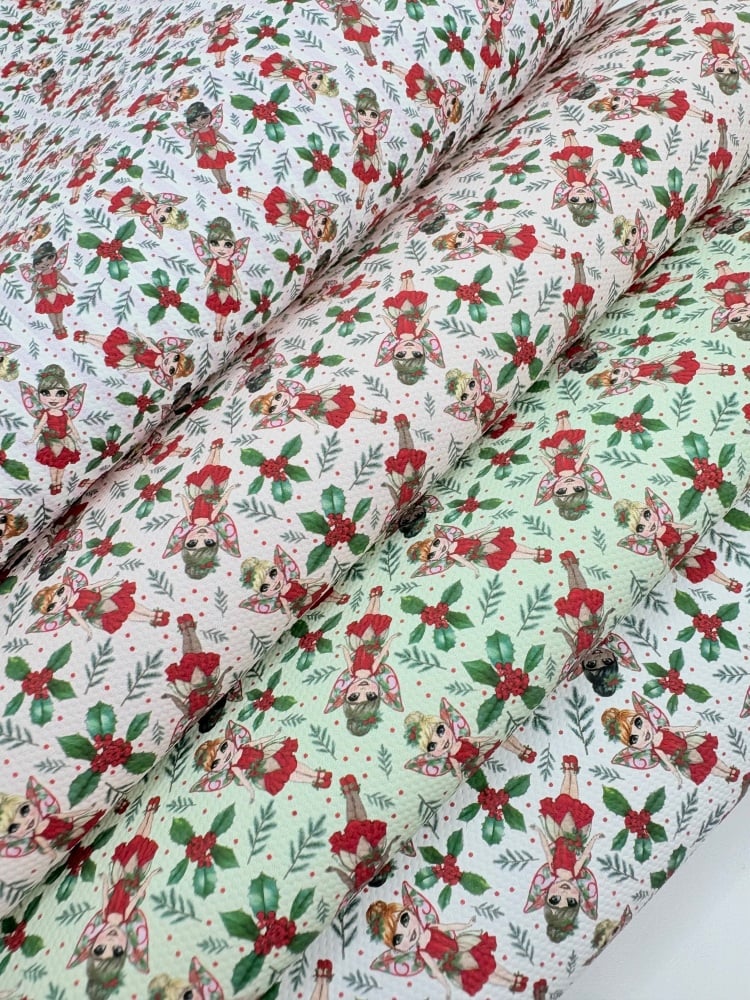 1356 - Christmas holly fairy patterns printed canvas sheet