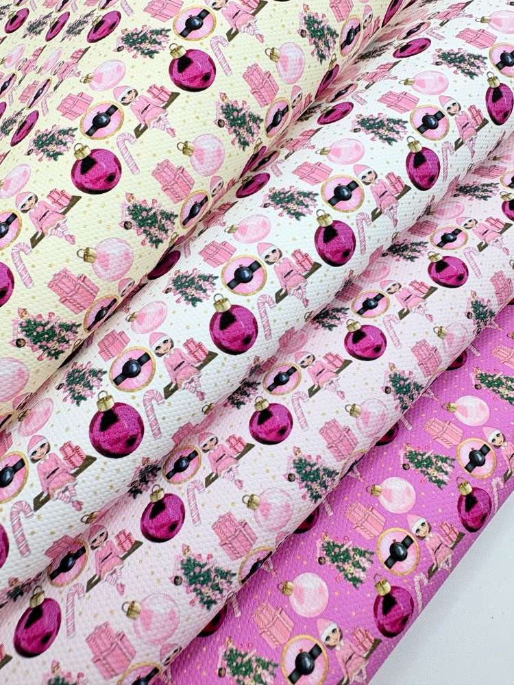 1356 - Pink Christmas Elf on the shelf patterns printed canvas sheet