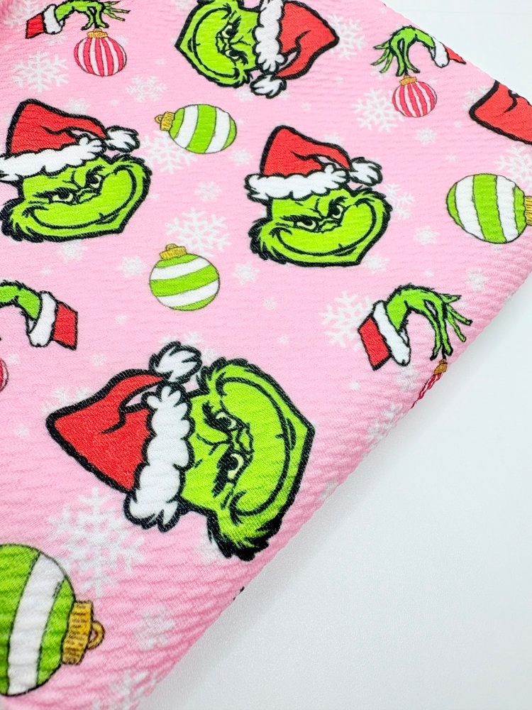 Pink grinch christmas mixed Printed Bullet Fabric