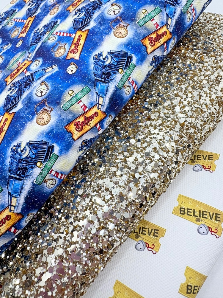 GOLD GLITTER Believe polar express Christmas printed canvas fiver friday bundle