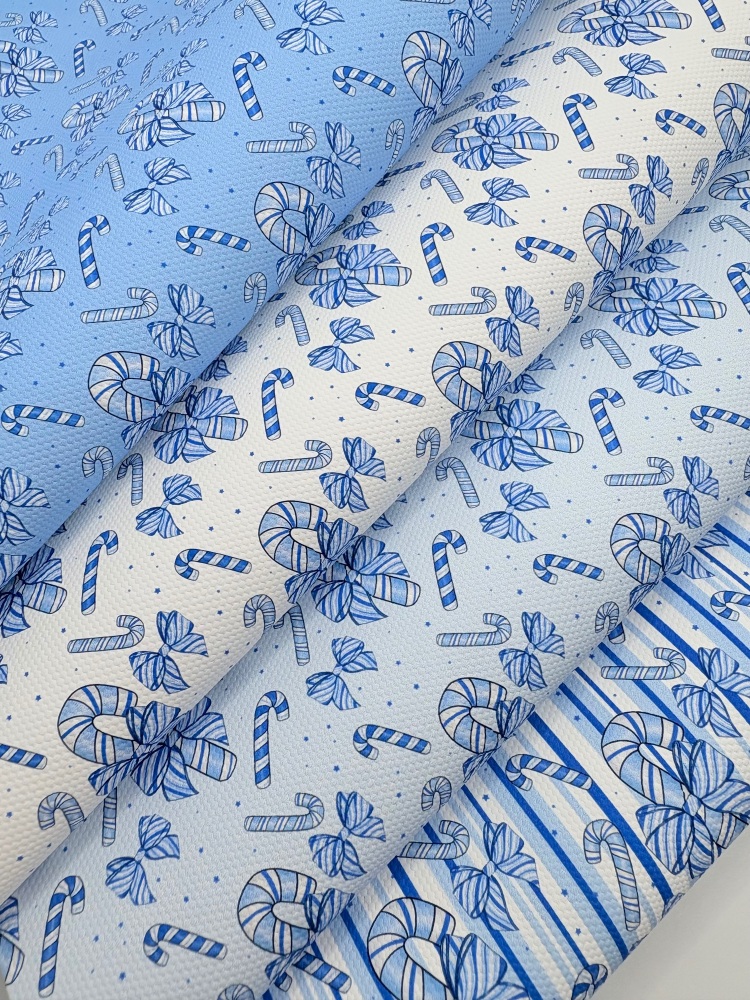 1356 - Blue Candy cane christmas patterns printed canvas sheet