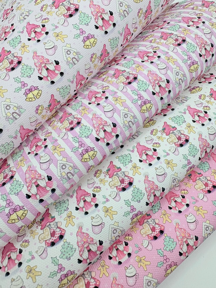 1356 - Christmas gonk pastel pink patterns printed canvas sheet