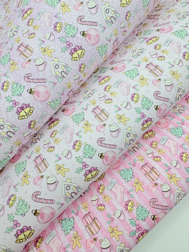 1356 - Pastel pink christmas mix patterns printed canvas sheet